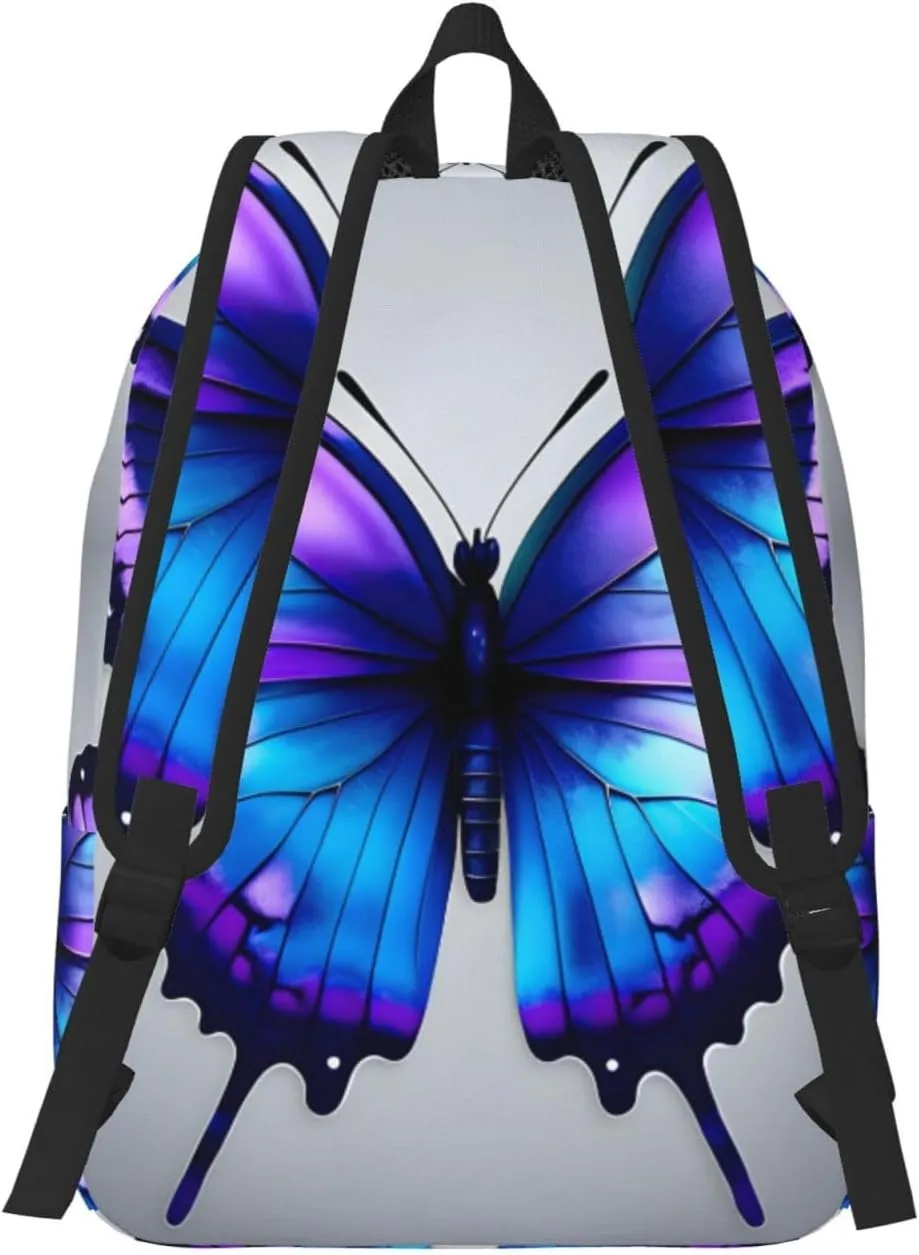 Casual Canvas Backpack, Laptop Rucksack,Shoulder Travel Camping Hiking Backpacks for Men Women-Blue Purple Butterflies