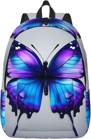 Casual Canvas Backpack, Laptop Rucksack,Shoulder Travel Camping Hiking Backpacks for Men Women-Blue Purple Butterflies