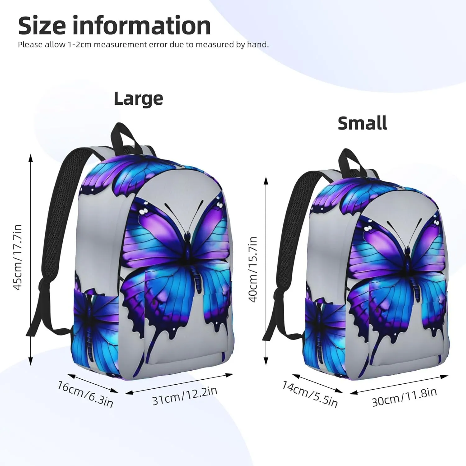Casual Canvas Backpack, Laptop Rucksack,Shoulder Travel Camping Hiking Backpacks for Men Women-Blue Purple Butterflies