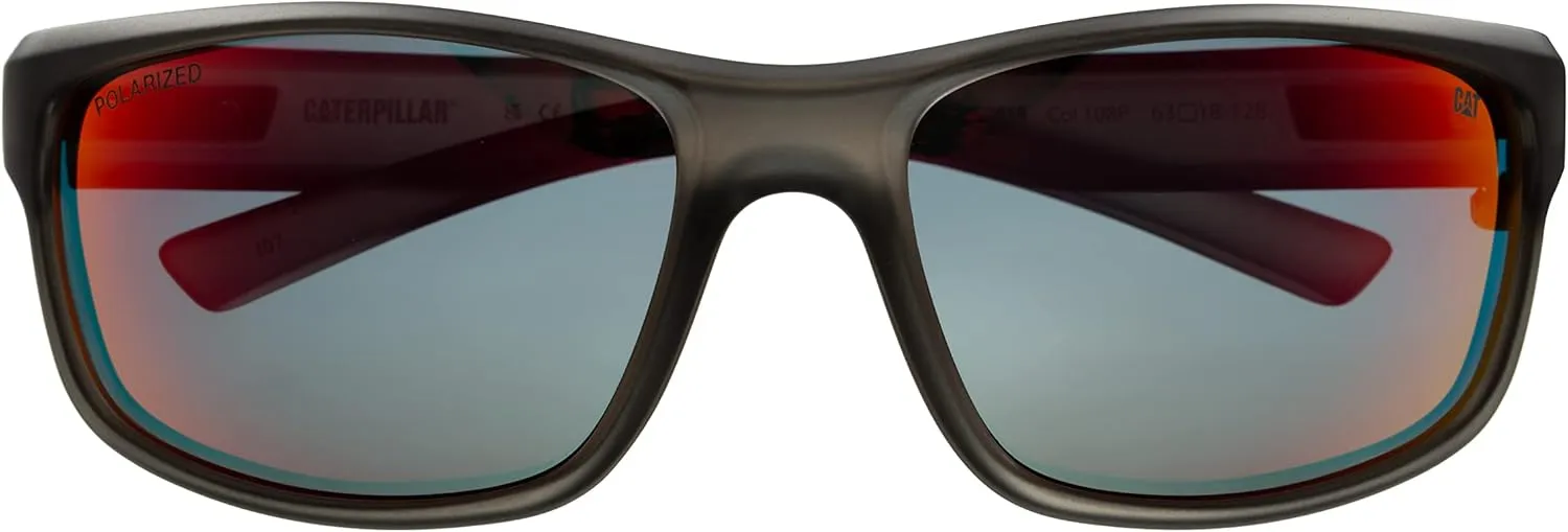 CAT 8019 Men's Polarized High Wrap Rectangular Sunglasses, 63 mm, UV400 Protection
