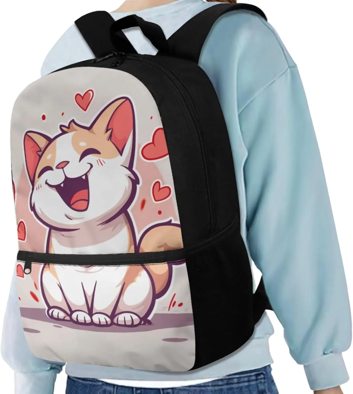 Cat Backpack for School Girls 6th Grade Elementary Kindergarten Bookbag and Lunch Box Girls Backpack Set of 4 Teenage Small Travel Shoulder Book Bag Back Pack
