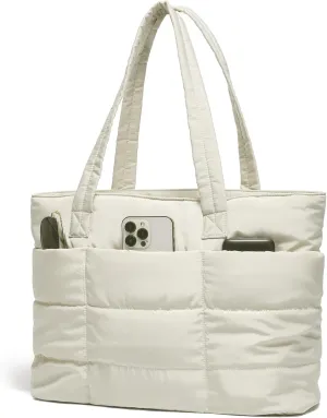CATMICOO Puffer Tote Bag for Women Quilted Travel Tote with Zipper Puffy Shoulder Handbag for Work Gym
