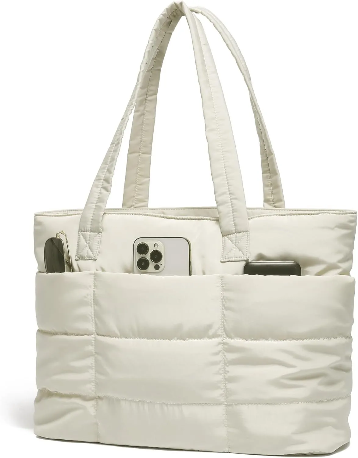 CATMICOO Puffer Tote Bag for Women Quilted Travel Tote with Zipper Puffy Shoulder Handbag for Work Gym