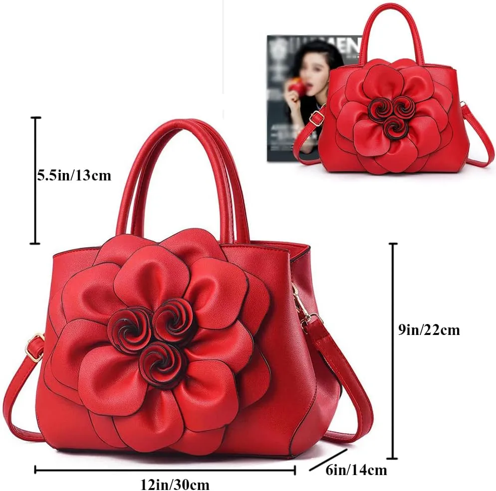 Cayla 3D Floral Handbags Purses for Women Top Handle Handbag PU Leather Satchel Shoulder Crossbody Bags Ladies Evening Bag