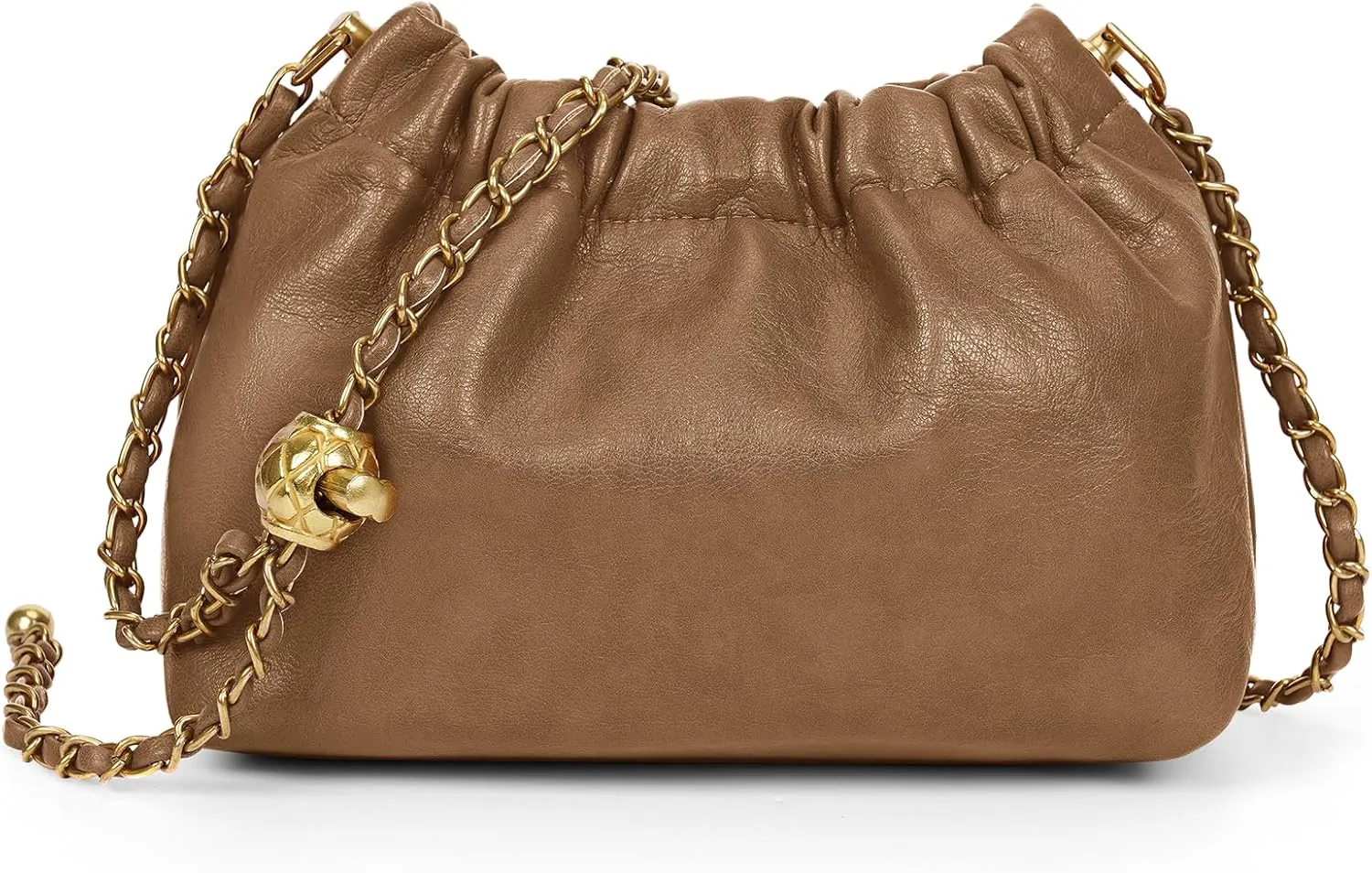Chain Strap Genuine Leather Hobo Bag - Convertible Shoulder & Crossbody Purse