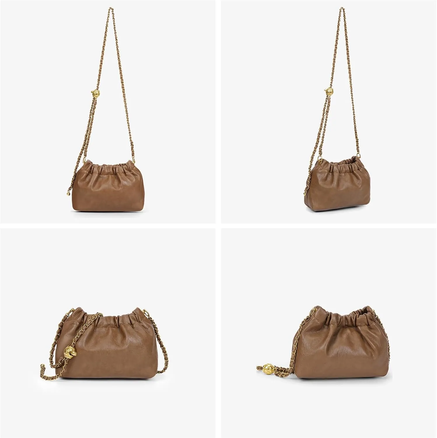 Chain Strap Genuine Leather Hobo Bag - Convertible Shoulder & Crossbody Purse