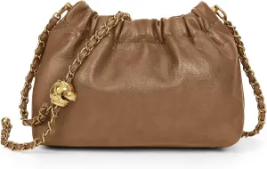 Chain Strap Genuine Leather Hobo Bag - Convertible Shoulder & Crossbody Purse