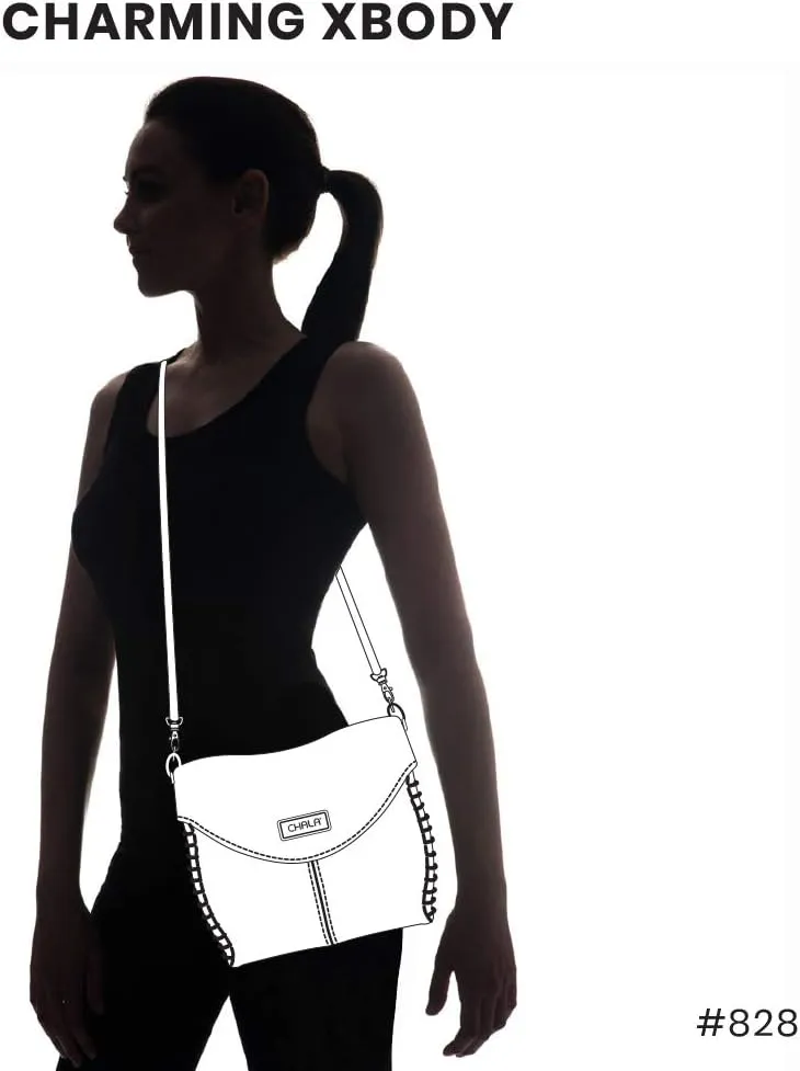 Chala Charming Crossbody Bag Shoulder Handbag With Flap Top and Zipper Black/Dark Brown