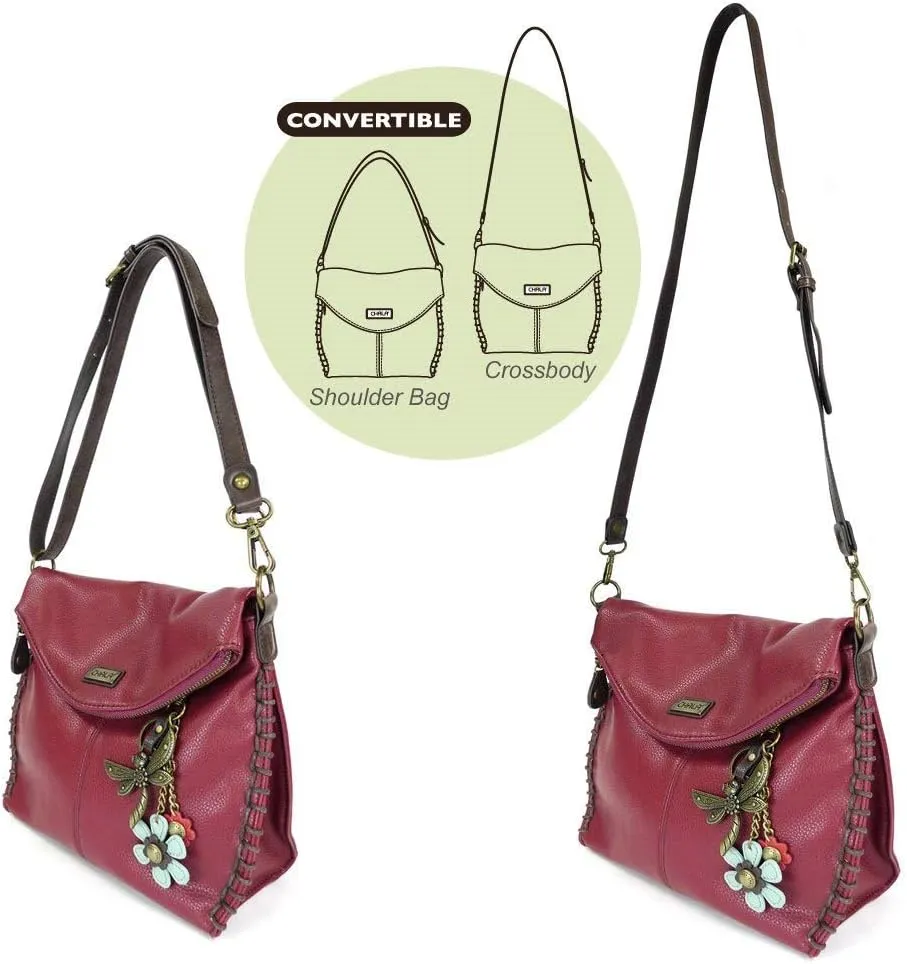 Chala Charming Crossbody Bag Shoulder Handbag With Flap Top and Zipper Black/Dark Brown