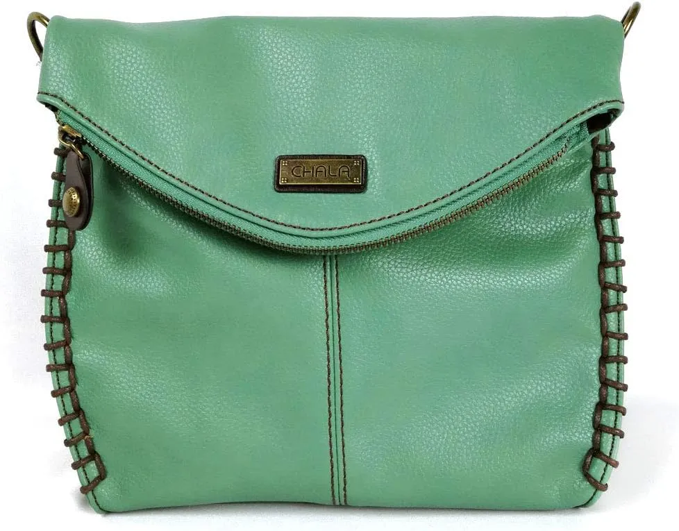 Chala Charming Teal Crossbody Bag With Flap Top and Zipper or Shoulder Handbag