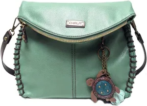 Chala Charming Teal Crossbody Bag With Flap Top and Zipper or Shoulder Handbag
