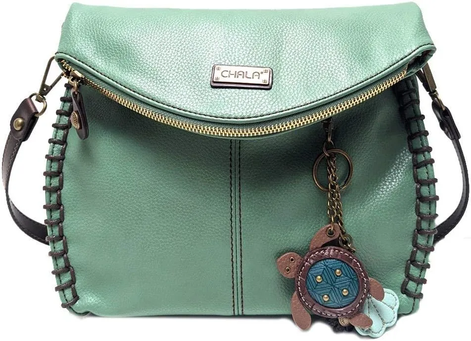 Chala Charming Teal Crossbody Bag With Flap Top and Zipper or Shoulder Handbag