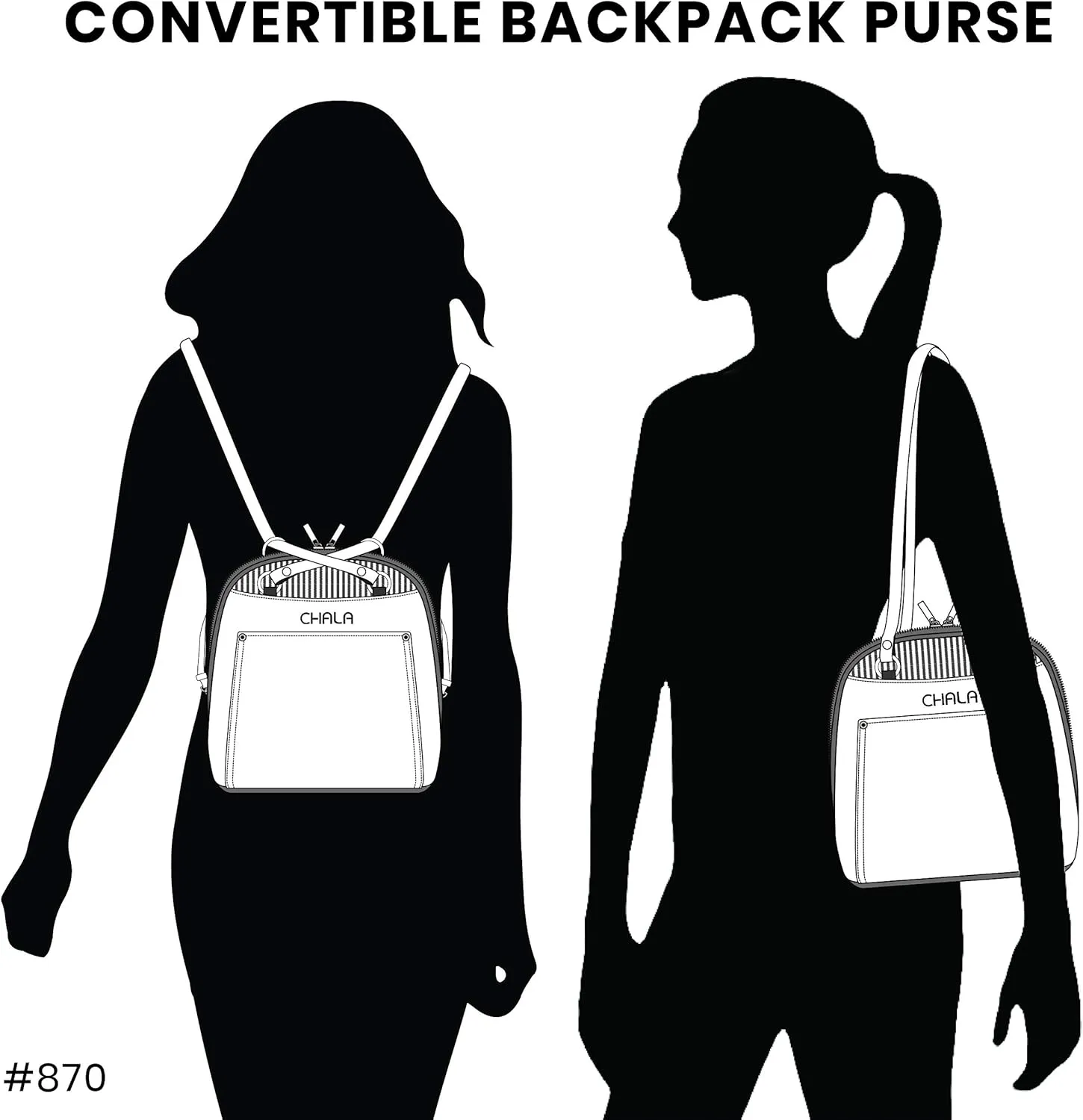 CHALA Group Handbags Multi-Color Convertible Mini Backpack Purse (870)