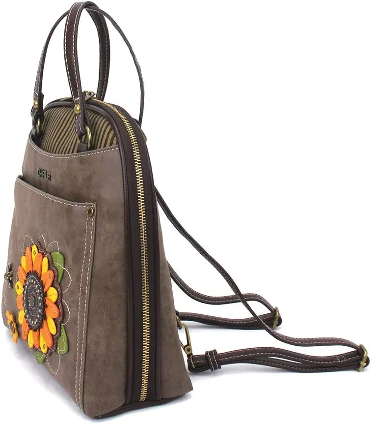 Chala Group Handbags Sunflower Convertible Backpack Purse Flower Lover, Stone Gray, 10.5 x 4