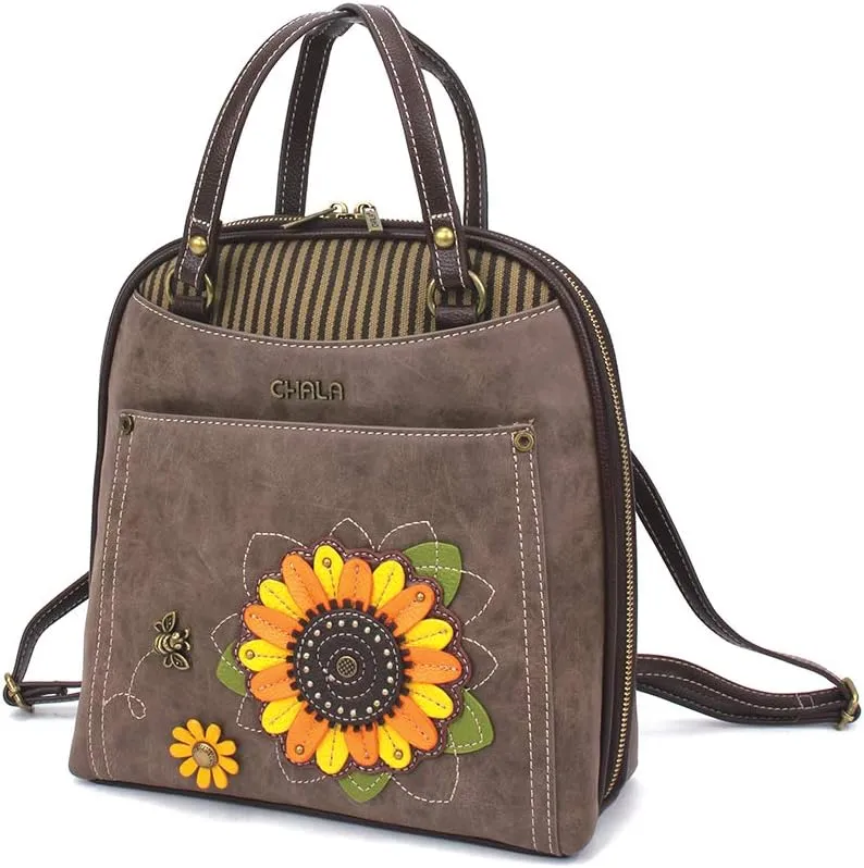 Chala Group Handbags Sunflower Convertible Backpack Purse Flower Lover, Stone Gray, 10.5 x 4