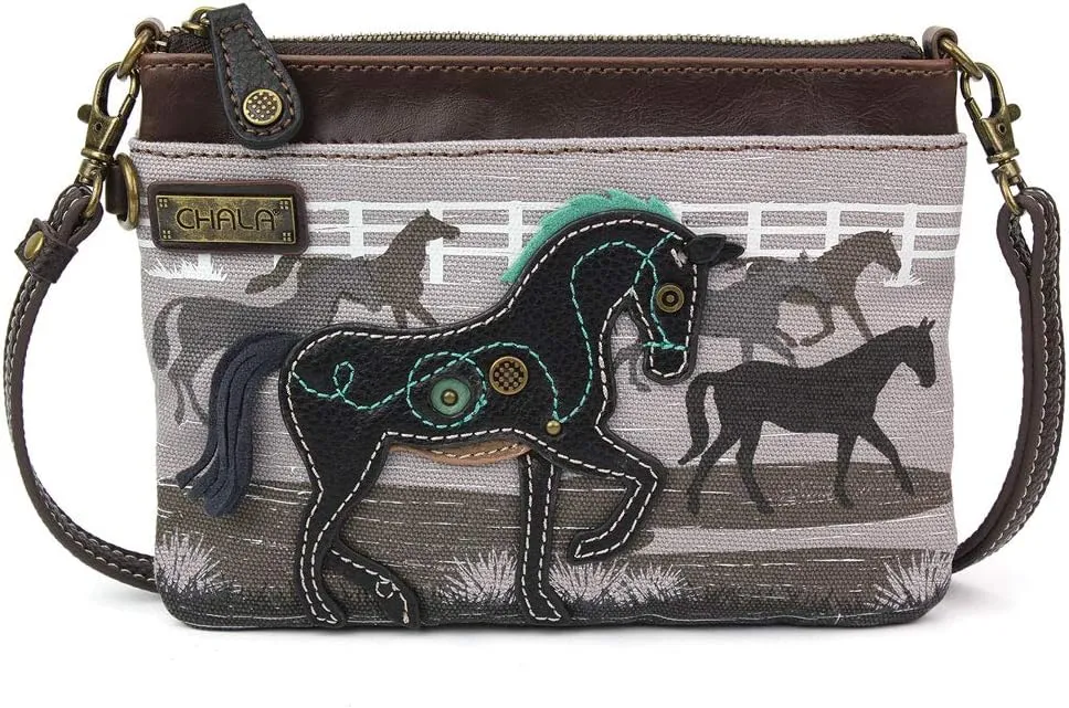Chala Handbags Safari Cellphone Crossbody Handbag - Convertible Strap (Mini Crossbody -Grey Horse)