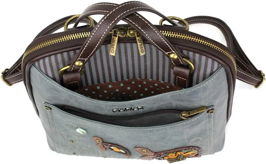 Chala Handbags Turtle Convertible Backpack Purse Turtle Lovers, Indigo color, 10.5 inch x 10.5 inch x 4 inch (TUT-BK1)