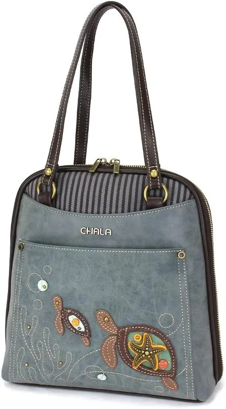 Chala Handbags Turtle Convertible Backpack Purse Turtle Lovers, Indigo color, 10.5 inch x 10.5 inch x 4 inch (TUT-BK1)