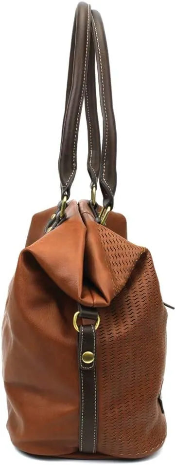 CHALA Laser Cut Crossbody Shoulder bag Tote Bag Faux Leather Brown
