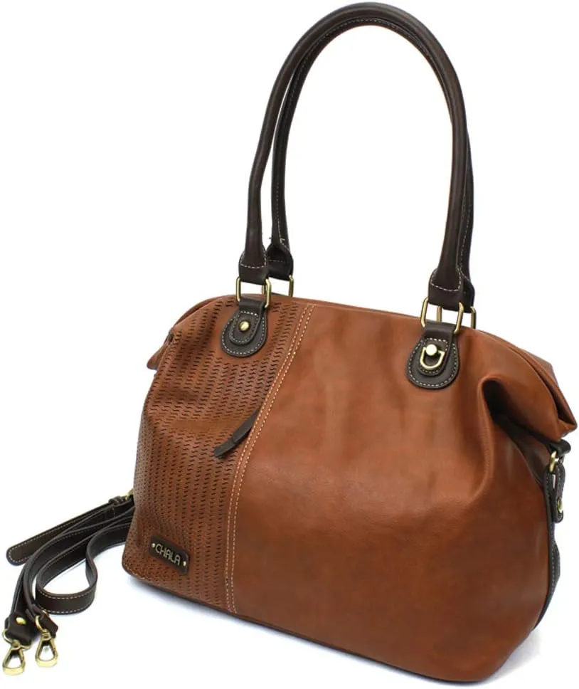 CHALA Laser Cut Crossbody Shoulder bag Tote Bag Faux Leather Brown