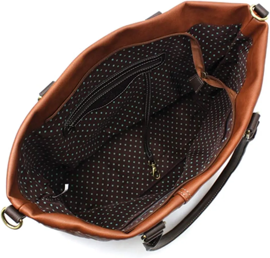 CHALA Laser Cut Crossbody Shoulder bag Tote Bag Faux Leather Brown