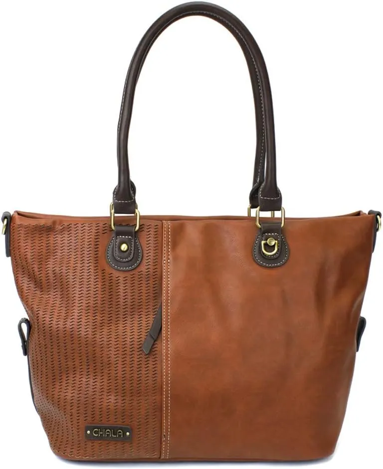 CHALA Laser Cut Crossbody Shoulder bag Tote Bag Faux Leather Brown