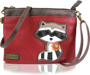 CHALA Mini Crossbody Handbag, Multi Zipper, Pu Leather, Small Shoulder Purse Adjustable Strap - Raccoon - Burgundy