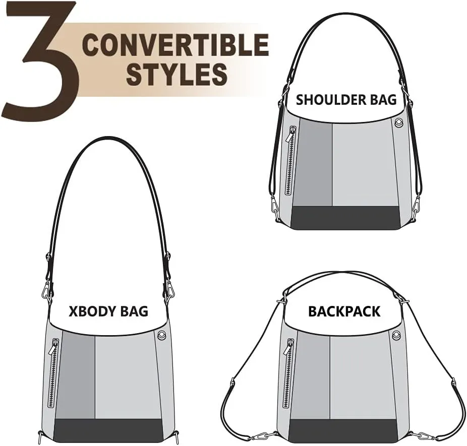 CHALA Retro Convertible Purse - Crossbody, Backpack, and Shoulder Purse - Gray