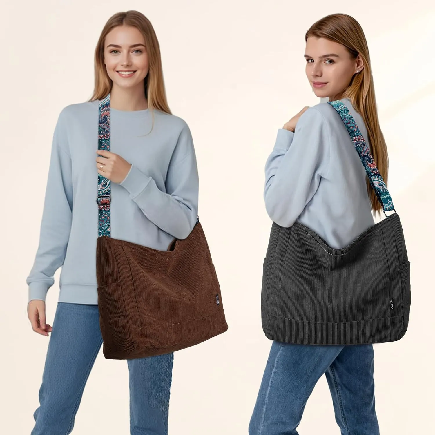 Chase Chic Corduroy Tote Bag for Women, Large Messenger Bag Crossbody Hobo Bag Convertible Shoulder Handbag for Work