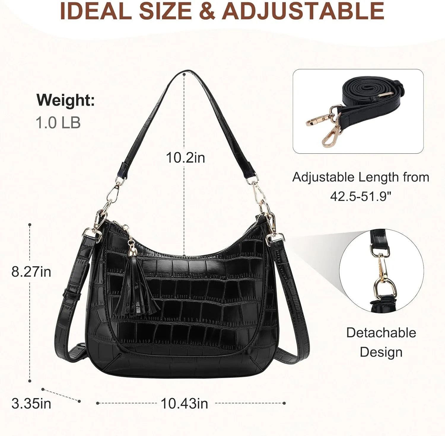 Chase Chic Crossbody Purse for Women, Small Vegan Leather Shoulder Bag Ladies Crescent Handbags with Detachable Strap