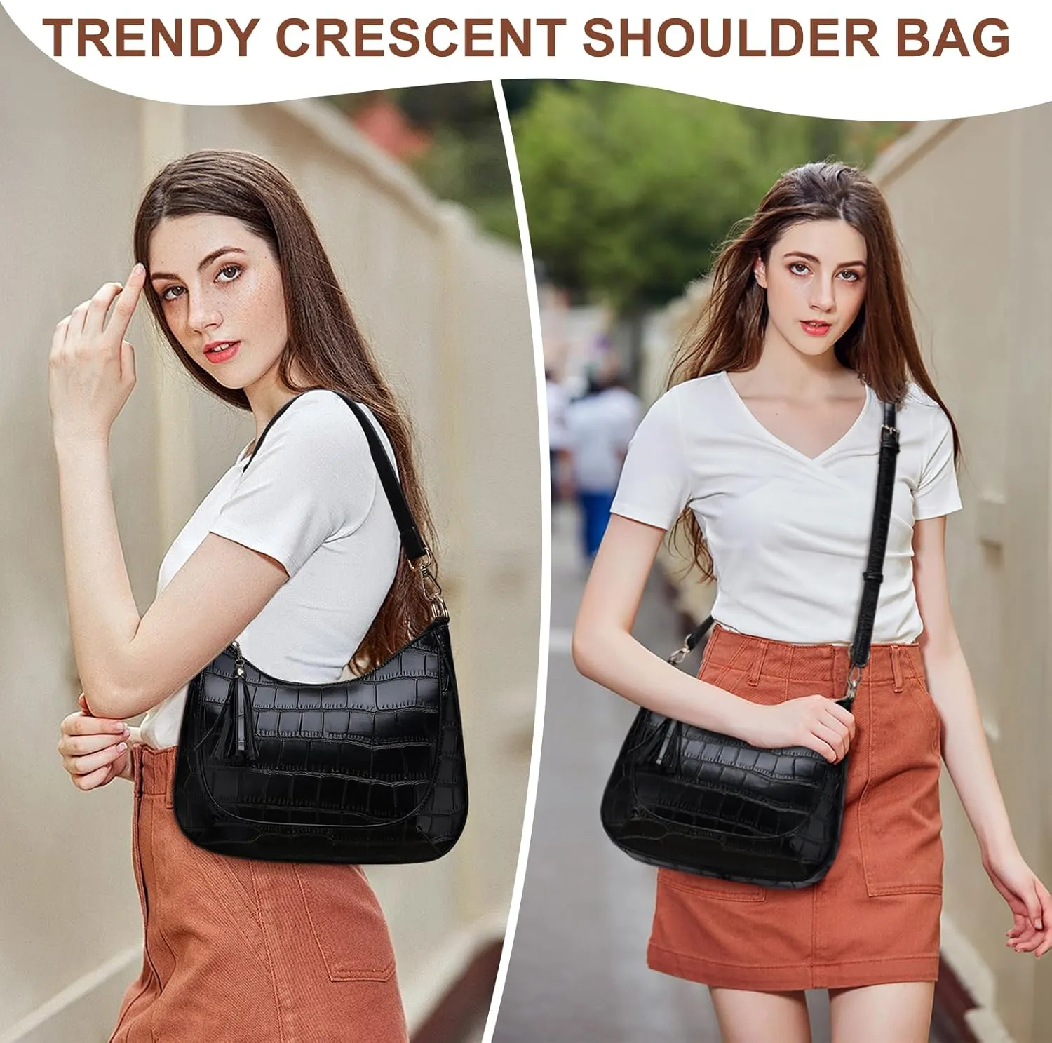 Chase Chic Crossbody Purse for Women, Small Vegan Leather Shoulder Bag Ladies Crescent Handbags with Detachable Strap