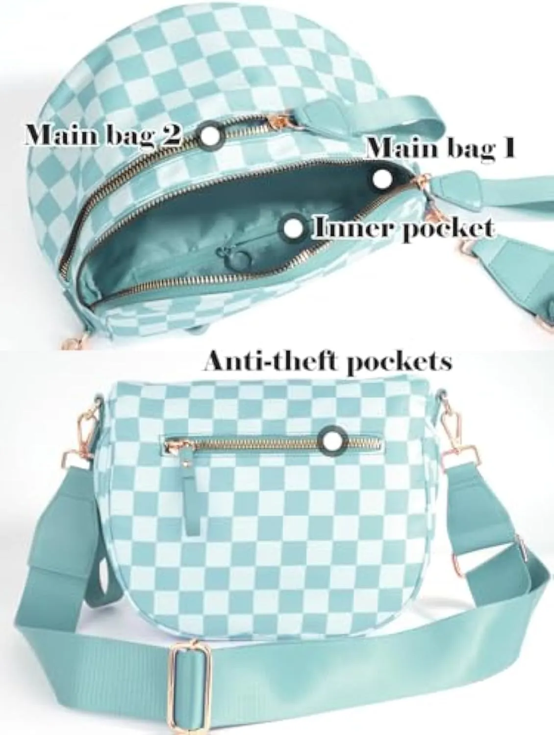 Checkered Bum Bag Crossbody, Black and White Checkered Crossbody Bag, Fanny Pack for Women with Adjustable Strap (B)