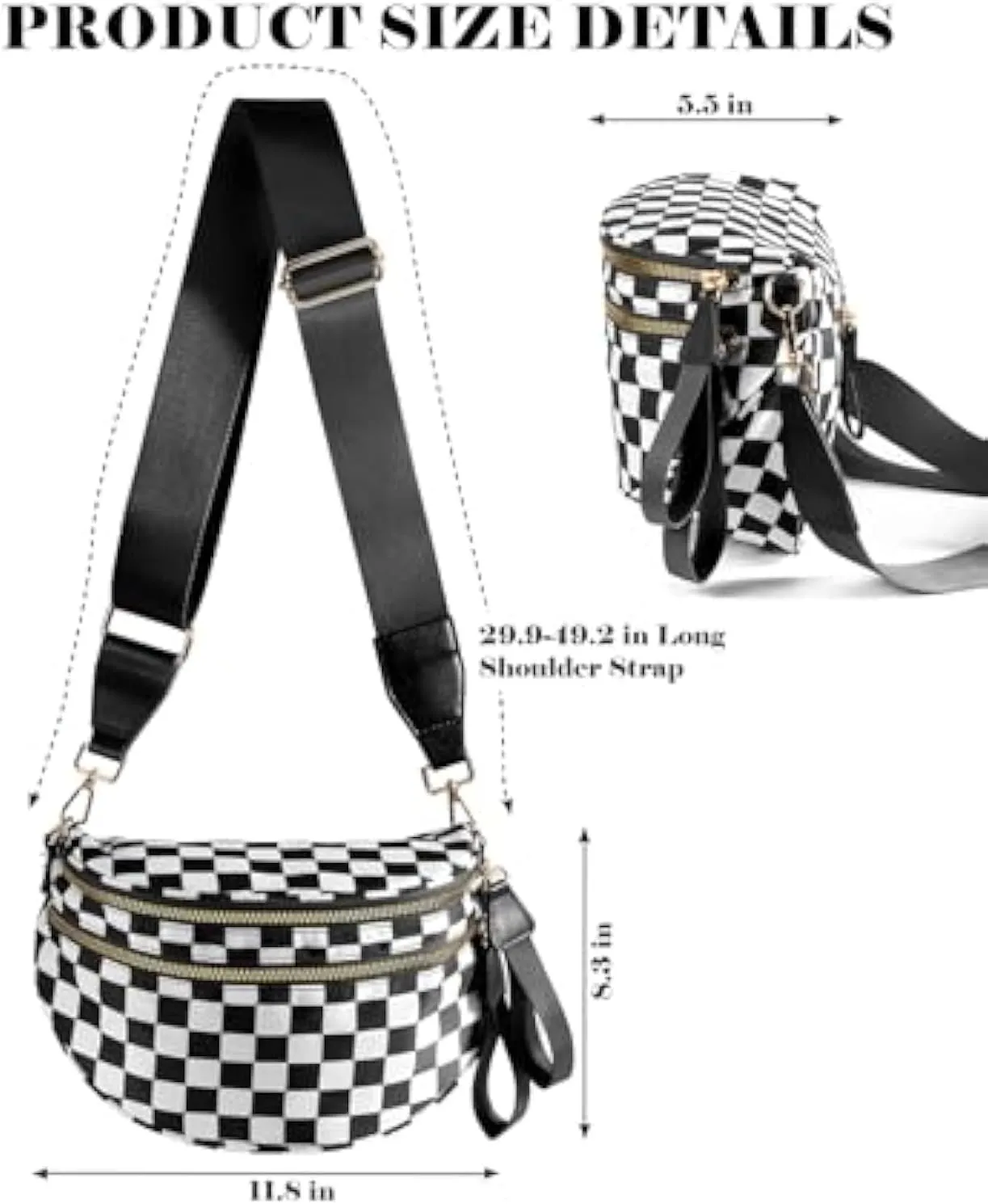Checkered Bum Bag Crossbody, Black and White Checkered Crossbody Bag, Fanny Pack for Women with Adjustable Strap (B)