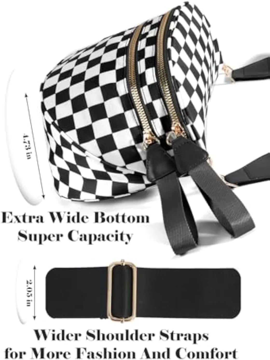 Checkered Bum Bag Crossbody, Black and White Checkered Crossbody Bag, Fanny Pack for Women with Adjustable Strap (B)