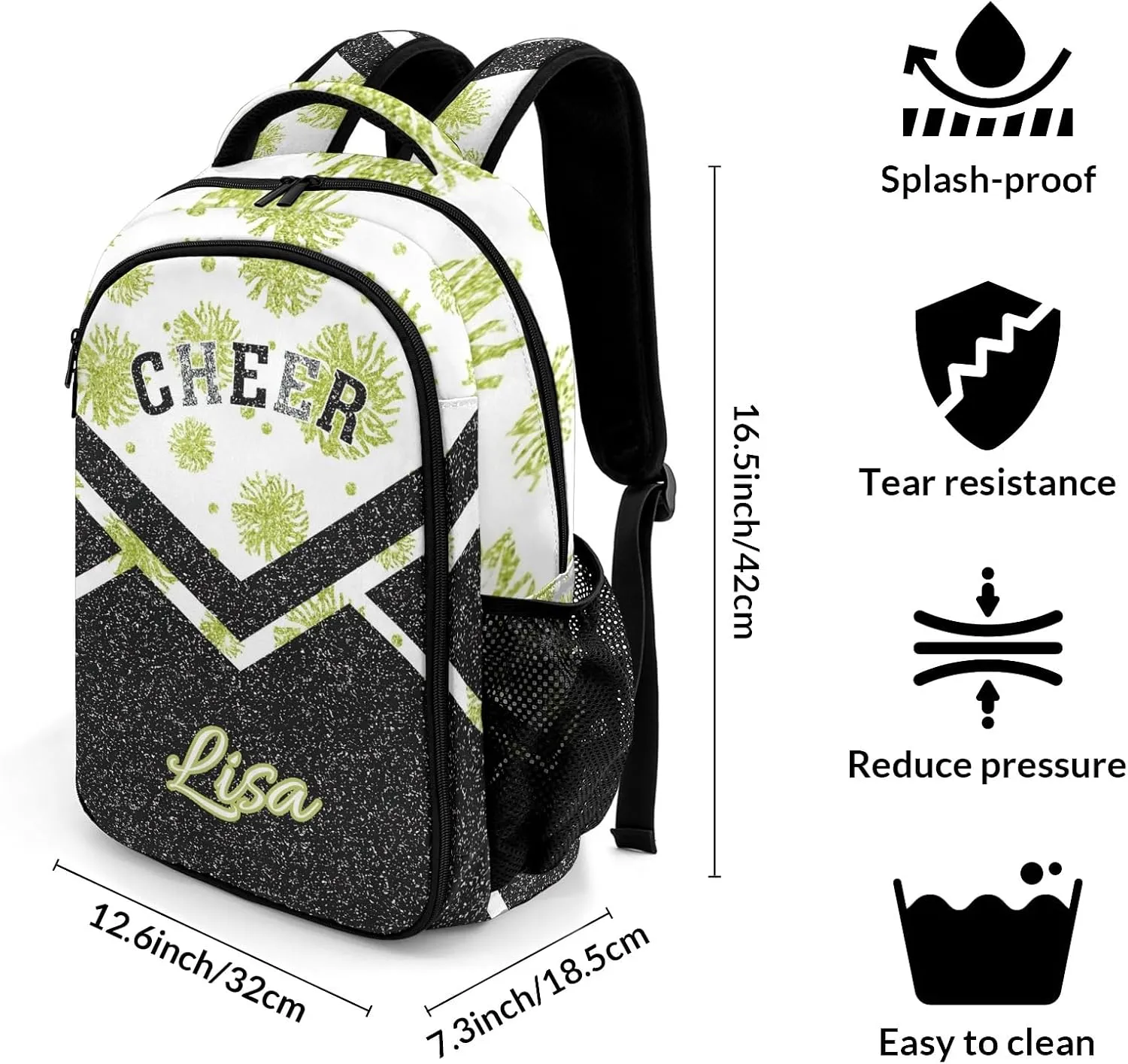 Cheer Grass Green Schoobag Backpack Waterproof Shoulder Bag for Gilrs Boys Competition Training