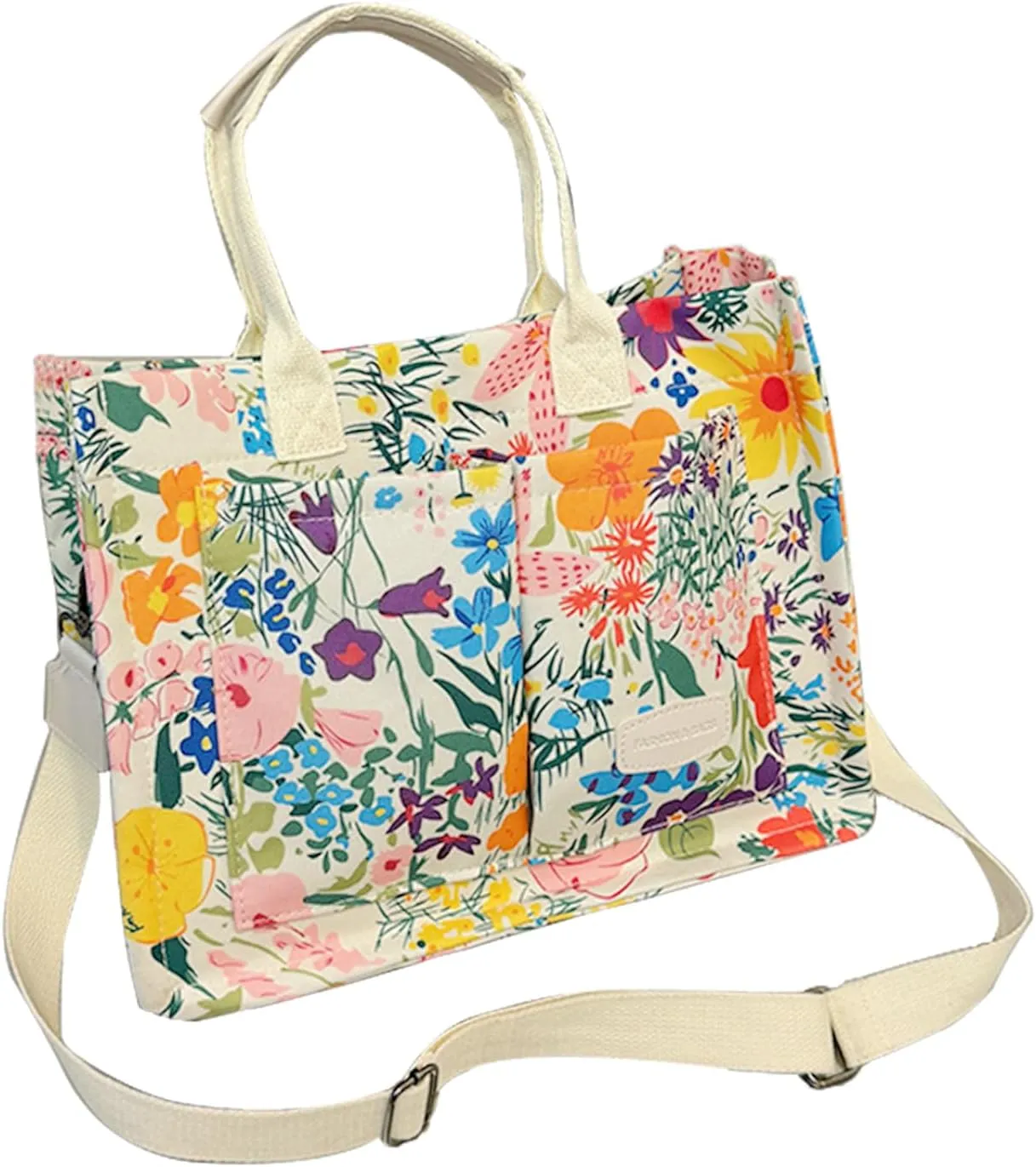 Cherry Tote Bag for Women Canvas Patched Purse Cute Shoulder Bag Multi-Pocket Satchel Handbag for work travel