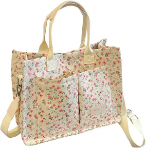 Cherry Tote Bag for Women Canvas Patched Purse Cute Shoulder Bag Multi-Pocket Satchel Handbag for work travel