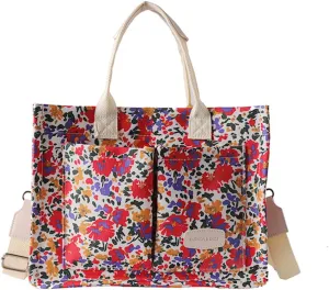 Cherry Tote Bag for Women Canvas Patched Purse Cute Shoulder Bag Multi-Pocket Satchel Handbag for work travel