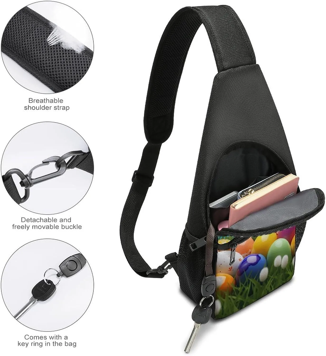 Chest Bag Sling Bag for Men Women Colorful Eggs Sport Sling Backpack Lightweight Shoulder Bag for Travel