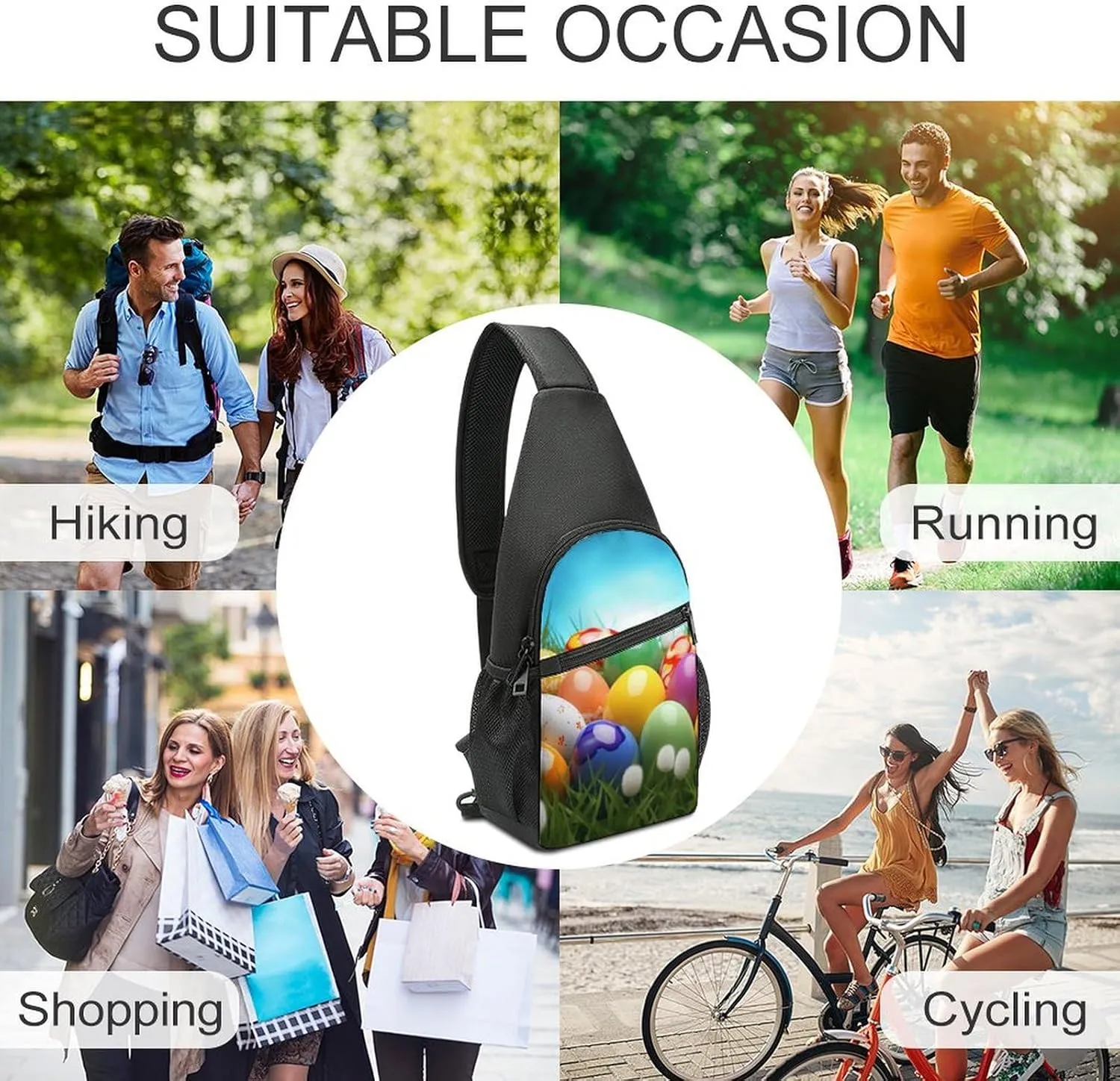 Chest Bag Sling Bag for Men Women Colorful Eggs Sport Sling Backpack Lightweight Shoulder Bag for Travel