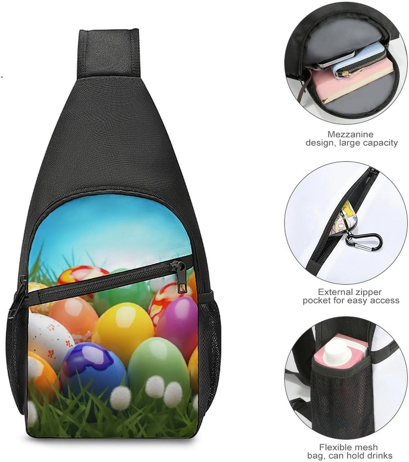 Chest Bag Sling Bag for Men Women Colorful Eggs Sport Sling Backpack Lightweight Shoulder Bag for Travel