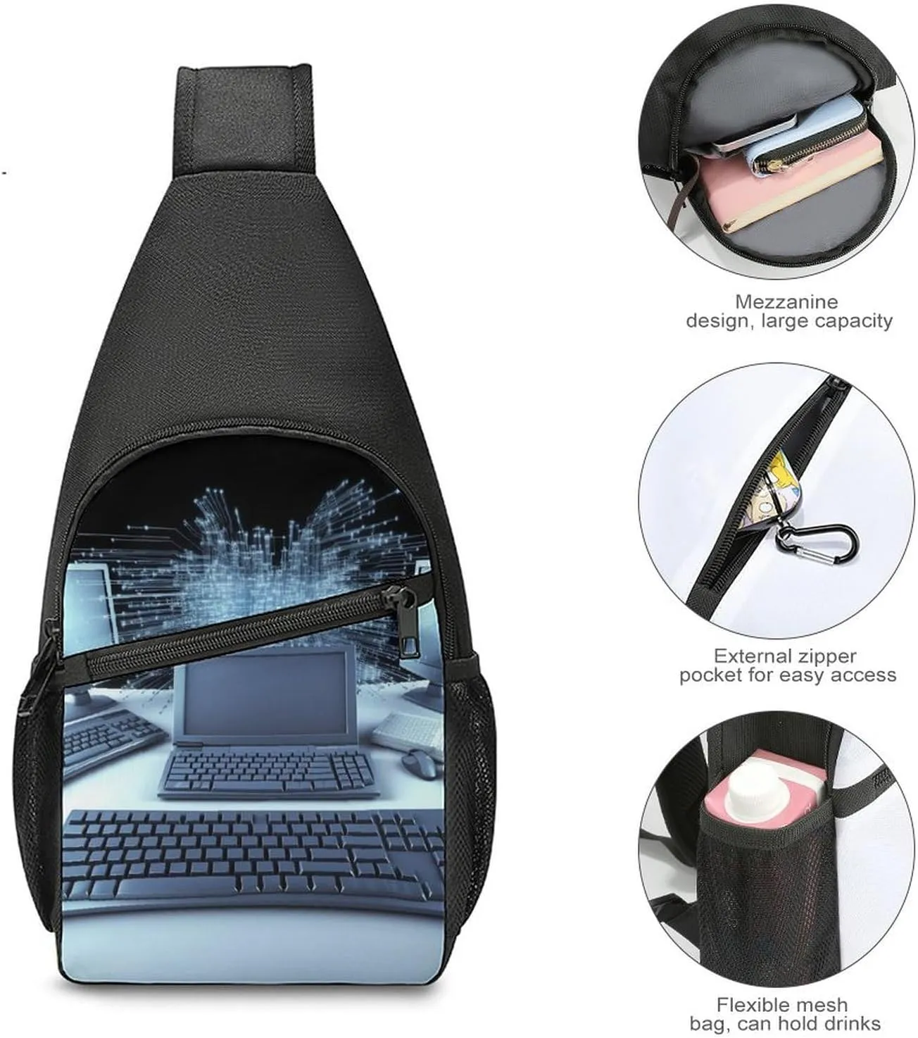 Chest Bag Sling Bag for Men Women Computers And Internet Sport Sling Backpack Lightweight Shoulder Bag for Travel