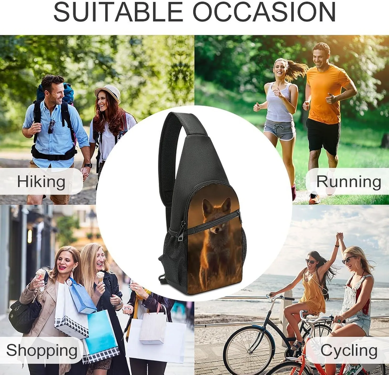 Chest Bag Sling Bag for Men Women Fox at Sunset Sport Sling Backpack Lightweight Shoulder Bag for Travel