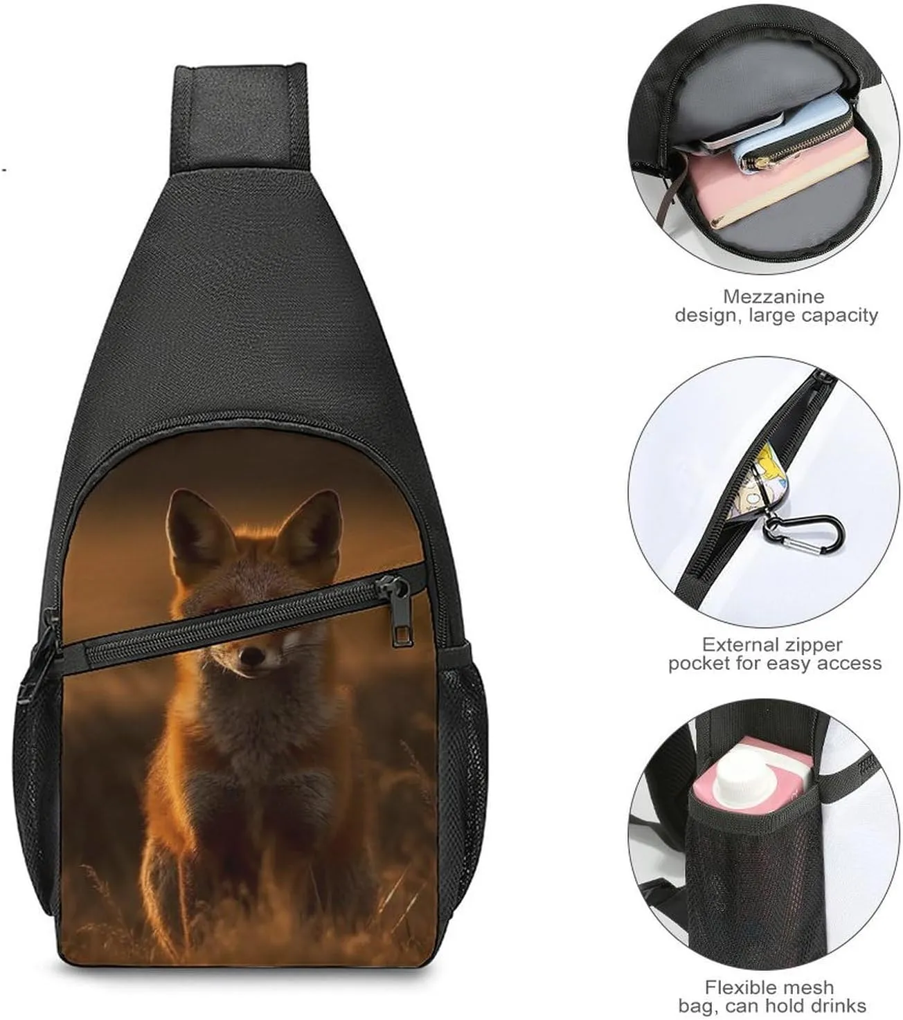 Chest Bag Sling Bag for Men Women Fox at Sunset Sport Sling Backpack Lightweight Shoulder Bag for Travel