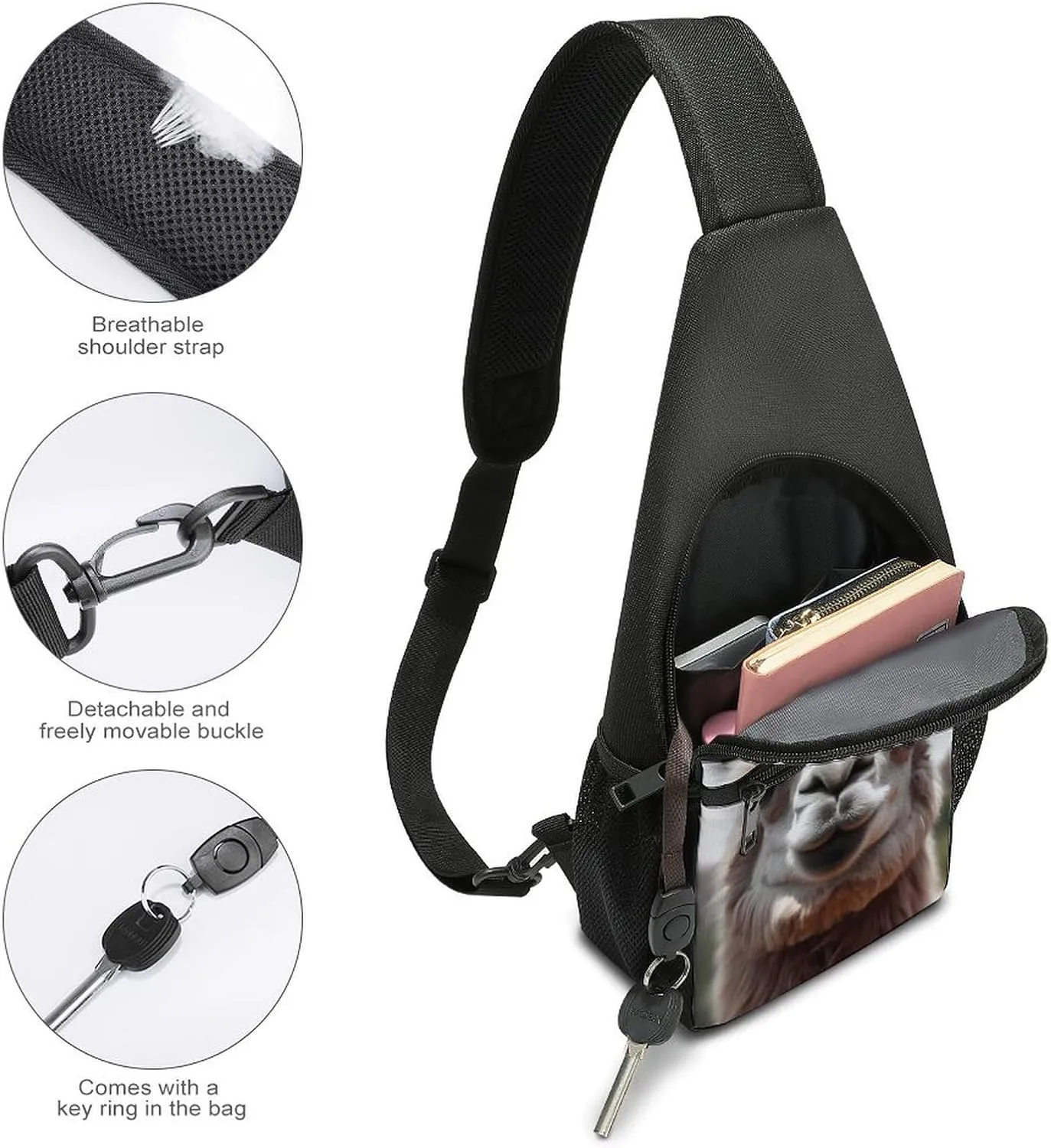 Chest Bag Sling Bag for Men Women Funny Alpaca Llama Sport Sling Backpack Lightweight Shoulder Bag for Travel