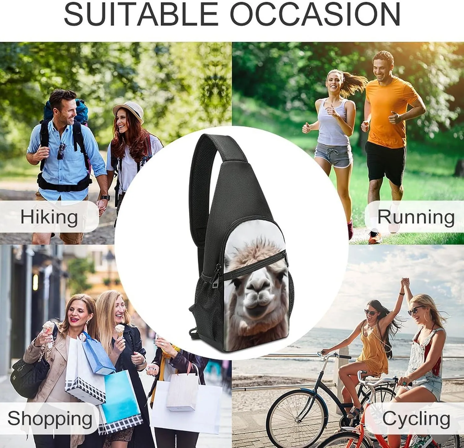 Chest Bag Sling Bag for Men Women Funny Alpaca Llama Sport Sling Backpack Lightweight Shoulder Bag for Travel