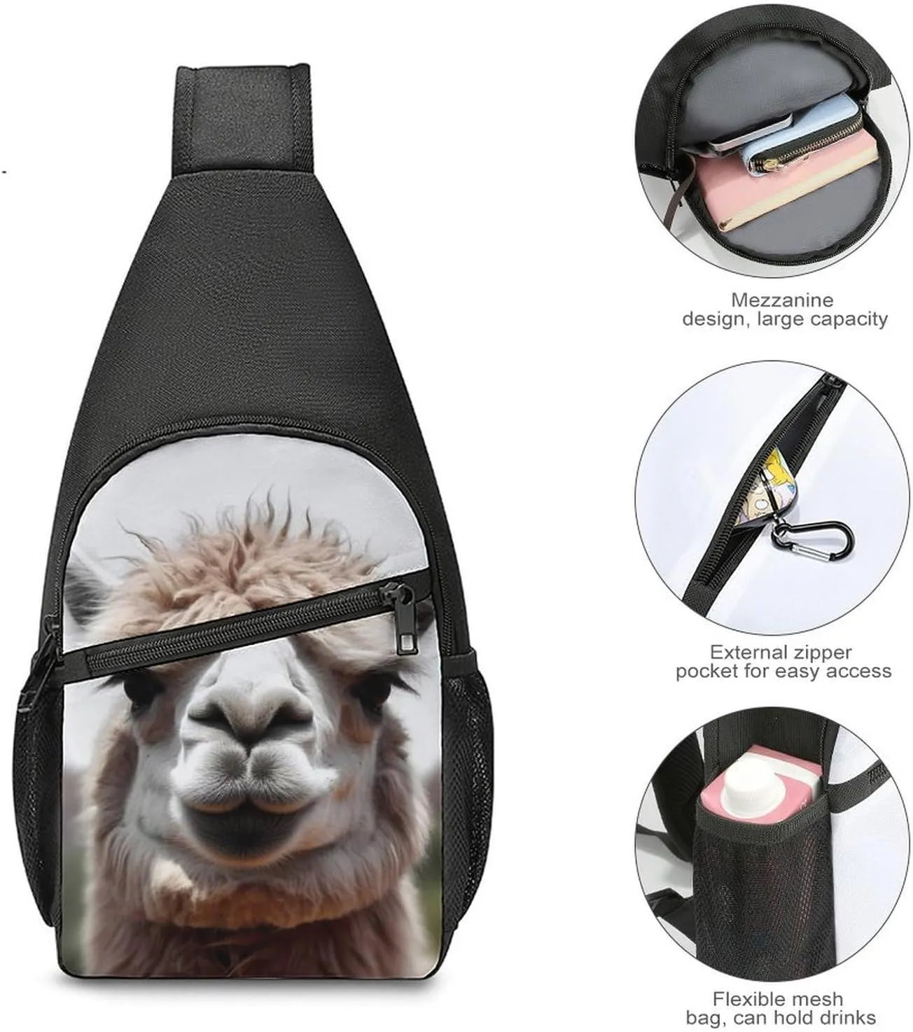 Chest Bag Sling Bag for Men Women Funny Alpaca Llama Sport Sling Backpack Lightweight Shoulder Bag for Travel