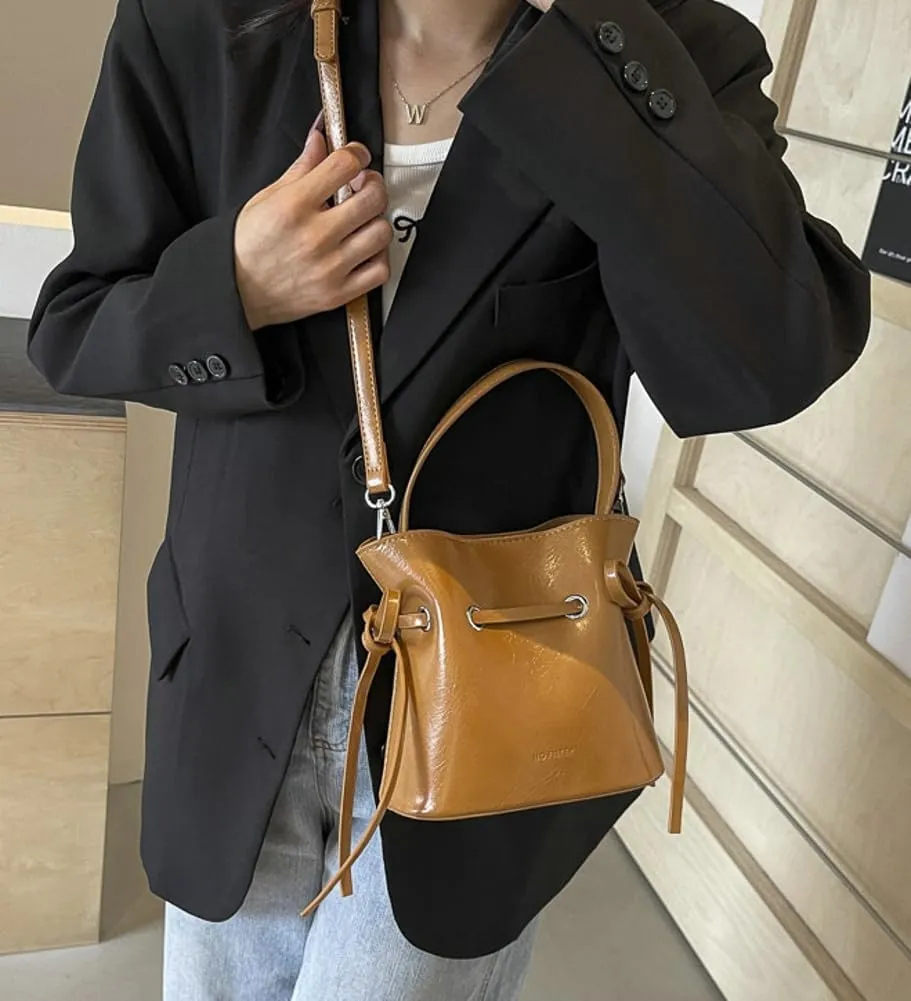 Chic Bucket Purses for Women Small PU Leather Tote Bag 2pcs Shoulder Crossbody Bag Cute Y2K Handbags Satchel