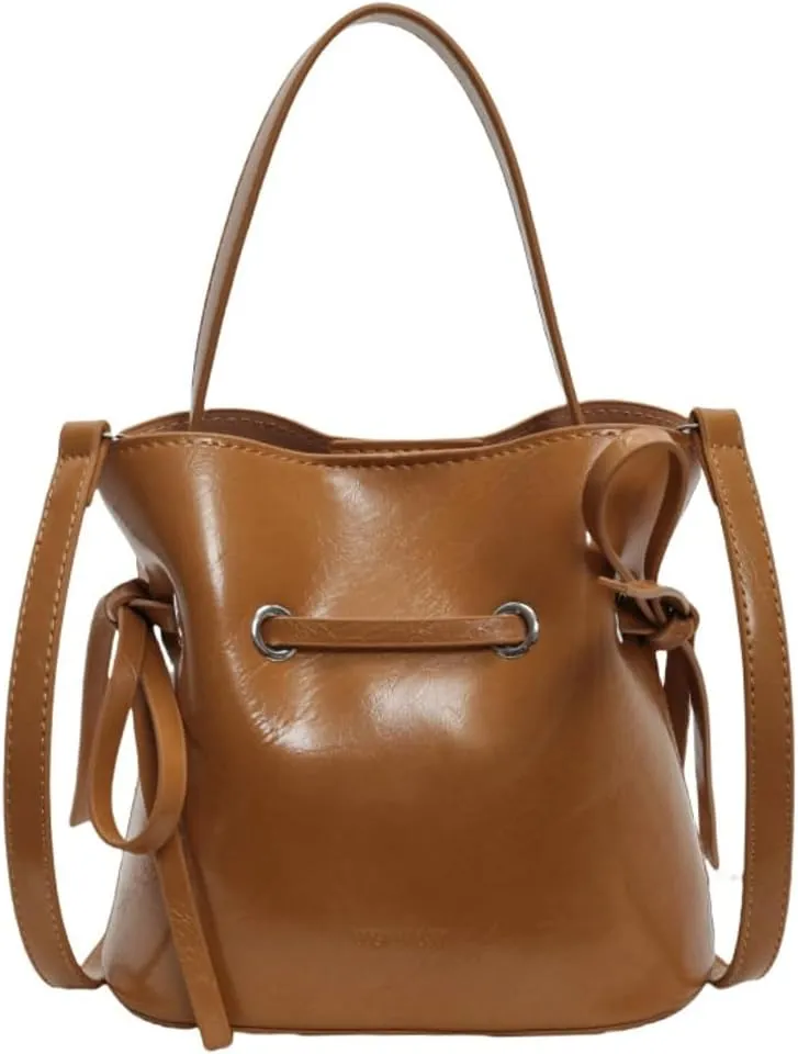 Chic Bucket Purses for Women Small PU Leather Tote Bag 2pcs Shoulder Crossbody Bag Cute Y2K Handbags Satchel