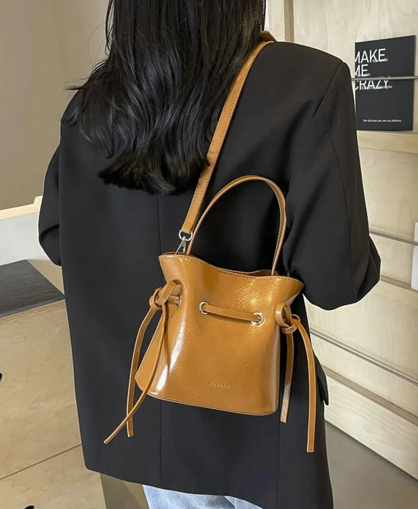 Chic Bucket Purses for Women Small PU Leather Tote Bag 2pcs Shoulder Crossbody Bag Cute Y2K Handbags Satchel